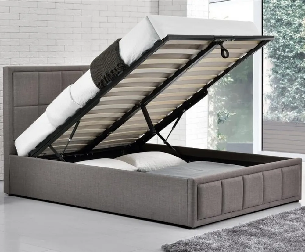 Hannover - King Size - Ottoman Storage Bed - Grey - Fabric - 5ft - Happy Beds