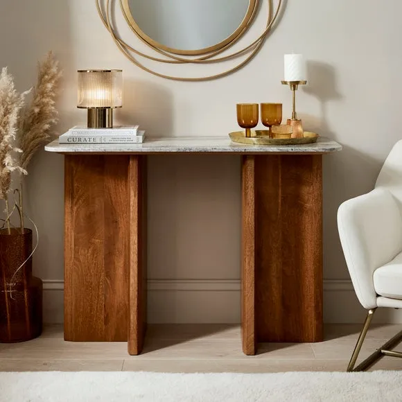 Arya Console Table, Mango Wood & Real Marble