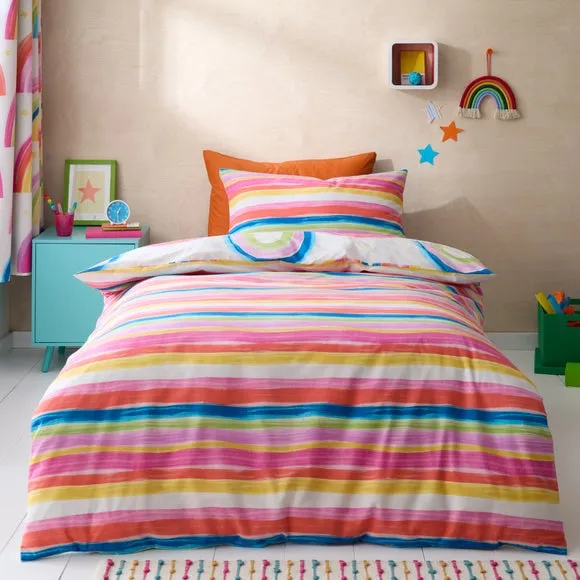 Watercolour Rainbow 100% Cotton Reversible Duvet Cover and Pillowcase Set 3