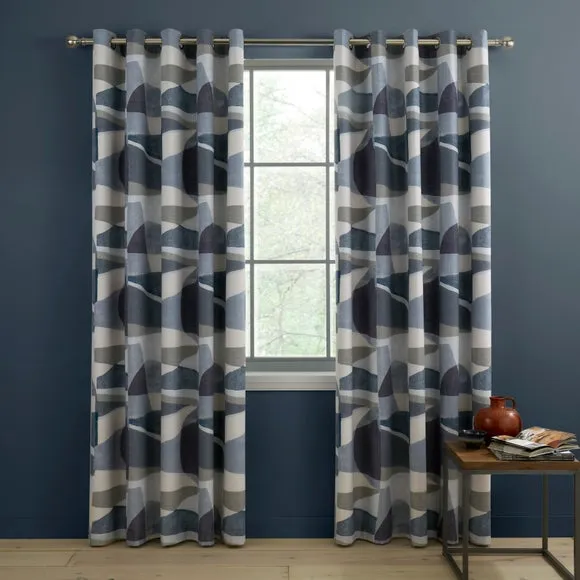 Bronte Geo Polycotton Blackout Eyelet Curtains 2