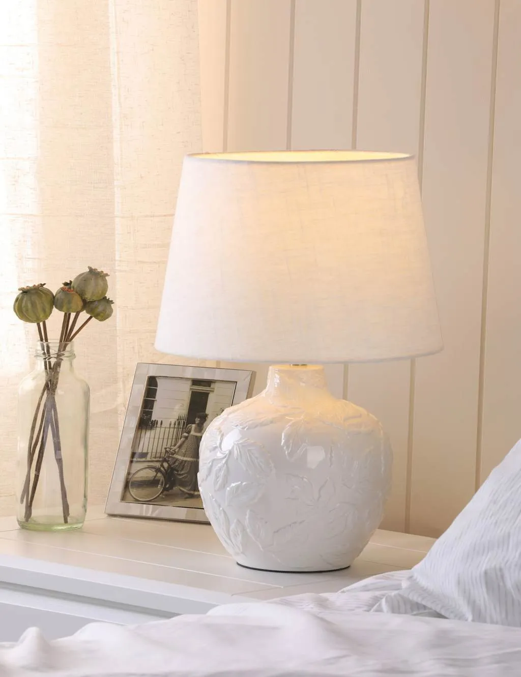 Laura Ashley Redhall Ceramic Leaf Table Lamp Silver
