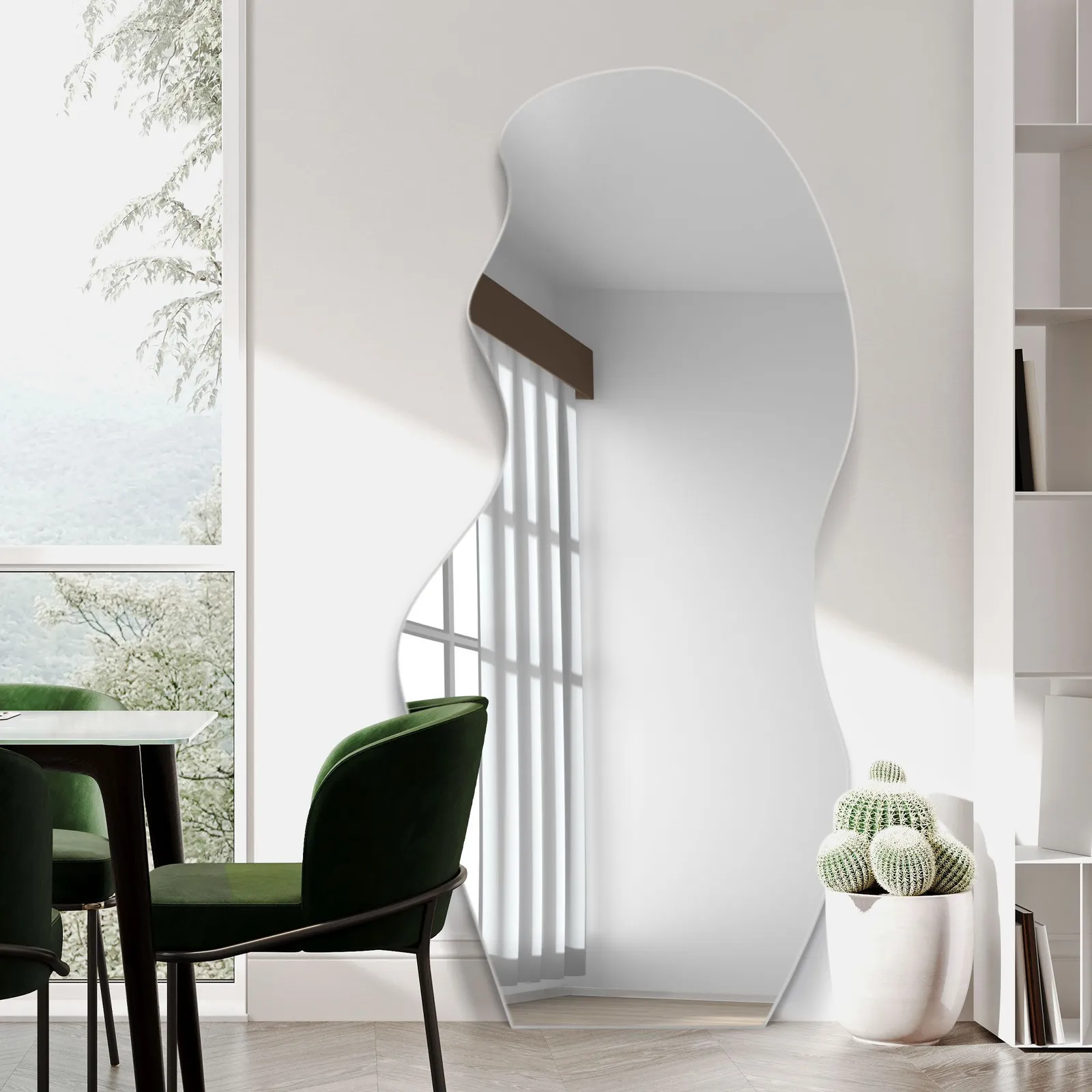 MirrorOutlet The Lacuna - Frameless Pond Leaner / Wall Mirror 67" X 32" (170CM X 80CM) in Silver 2