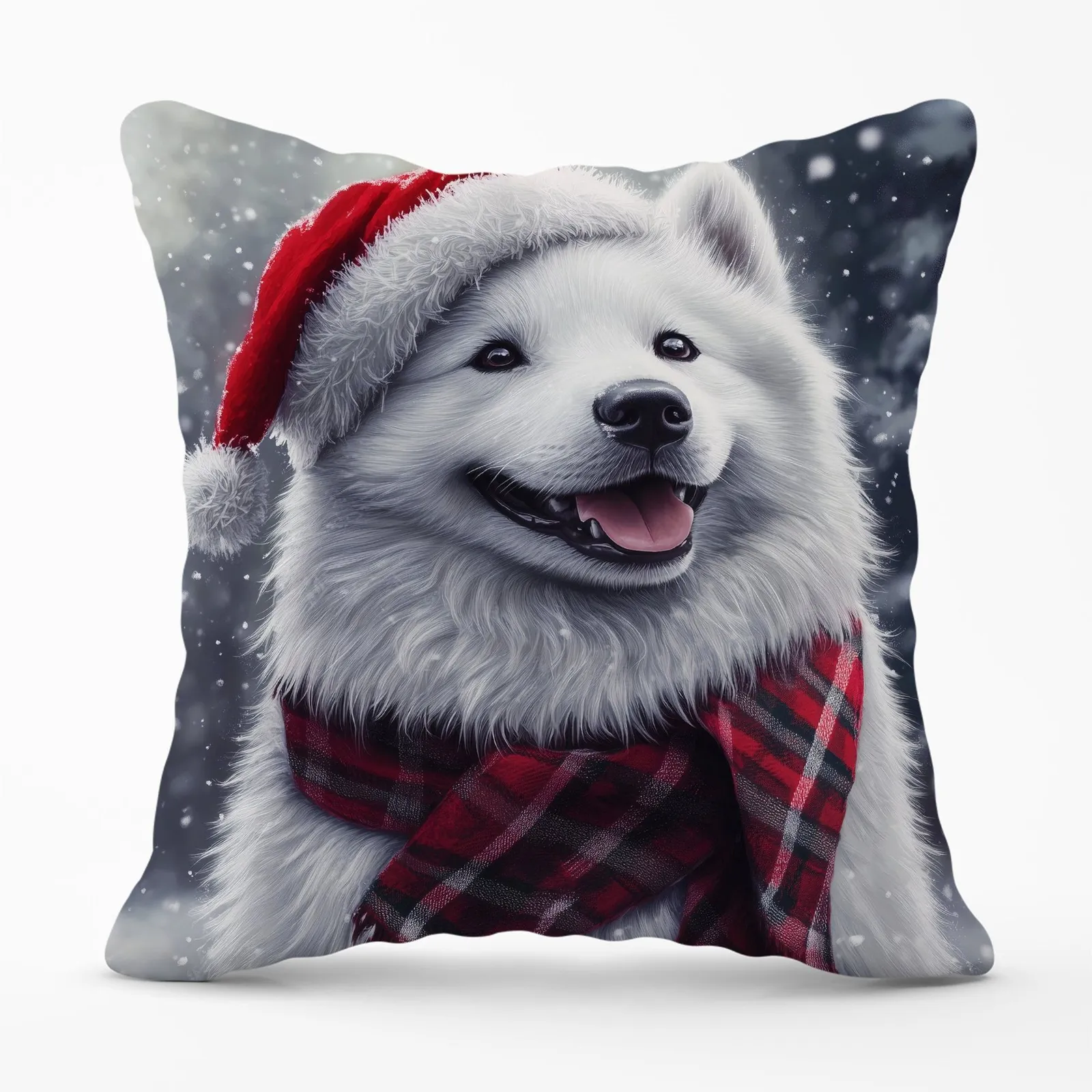 Warren Reed - Designer Christmas Samoyed Cushion in White