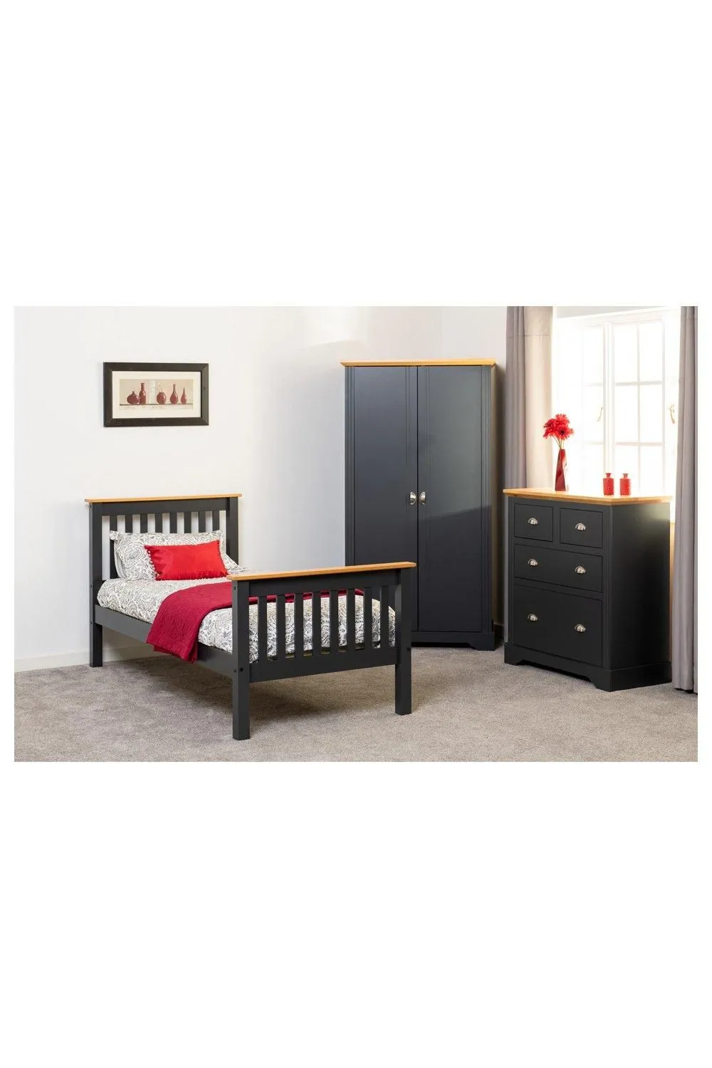 Seconique Monaco 3' Single Bed High Foot End in Dark Grey 1
