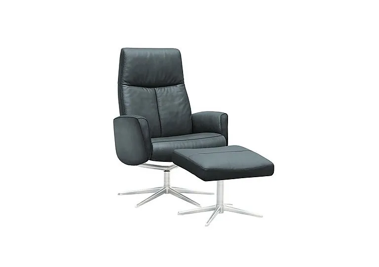 Vaasa Leather Swivel Recliner Chair and Footstool with Chrome Base
