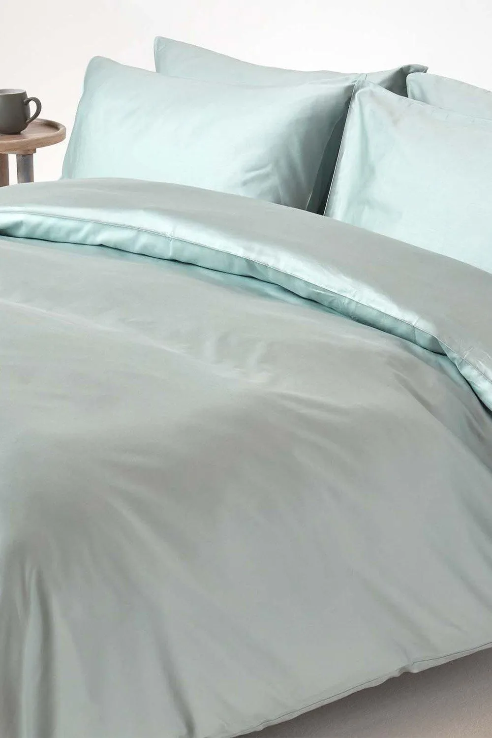 Homescapes Sateen Cotton Duvet Cover Set 400 TC in Duck Egg Blue 2
