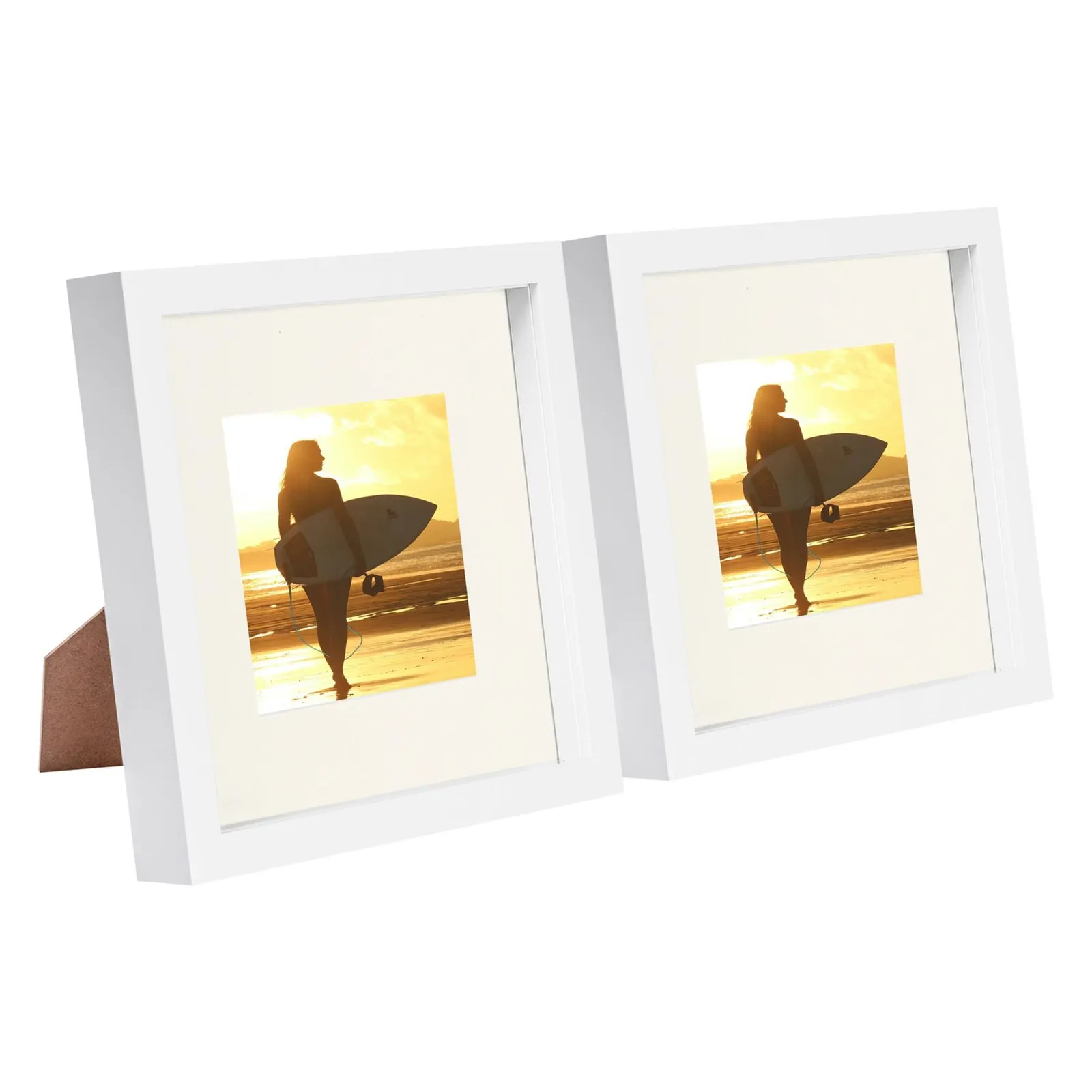 Nicola Spring 8" x 8" White 3D Box Photo Frames - 4" x 4" Mount - Pack of 2 in Ivory