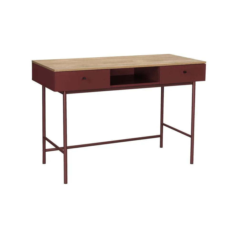 sweeek Wood decor & iron desk with 2 drawers & 1 compartment in Burgundy 2