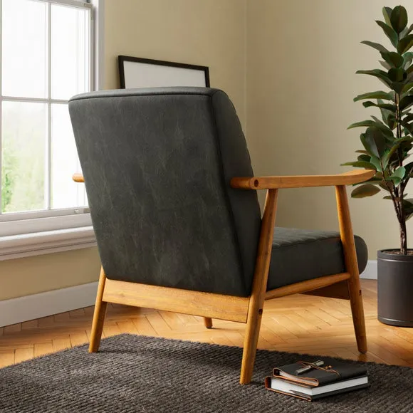 Quinn Faux Leather Wooden Arm Accent Chair 2