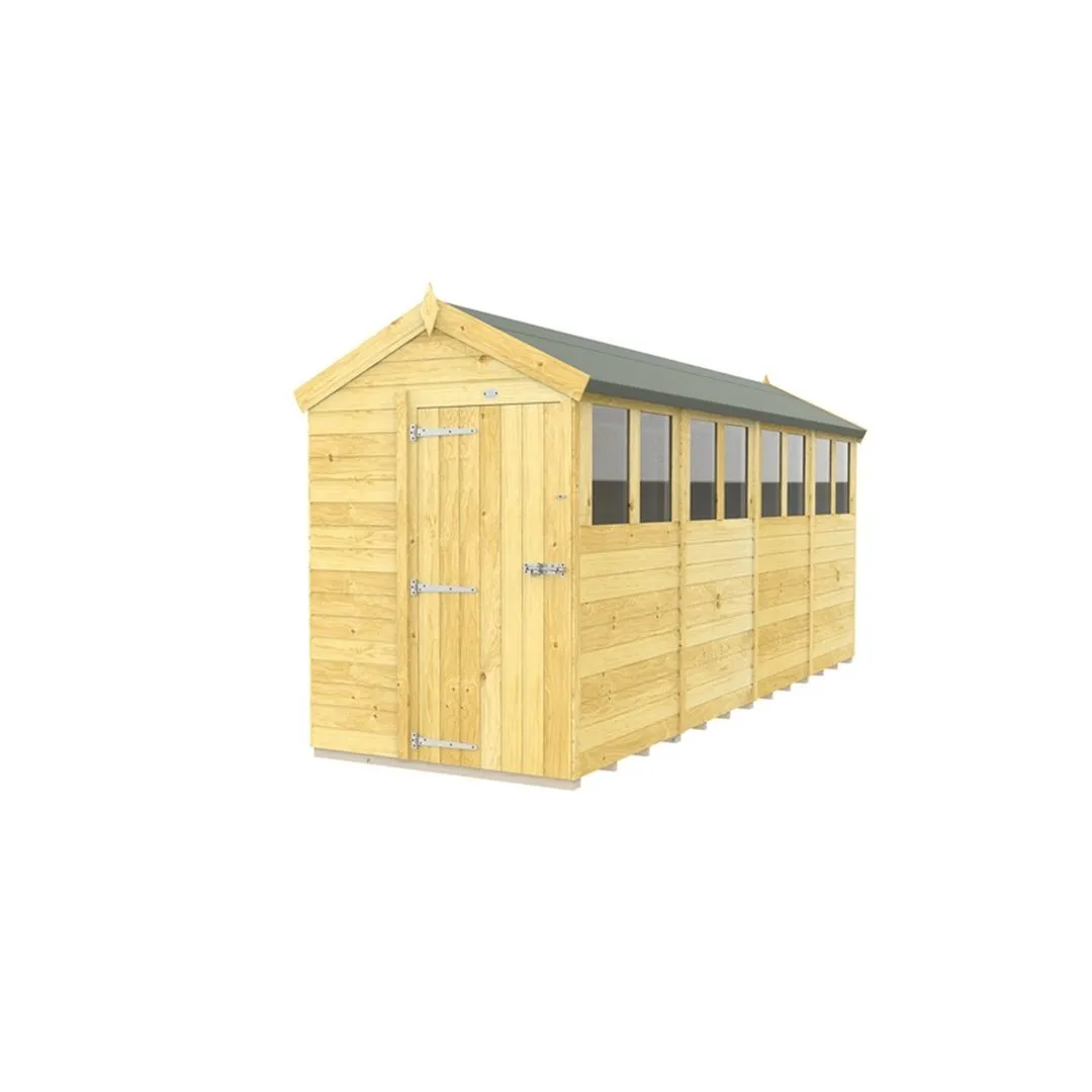 Buttercup Farm 5 x 16 Feet Apex Shed - Single Door W/ Windows - L472 x W147 x H217 cm in Brown