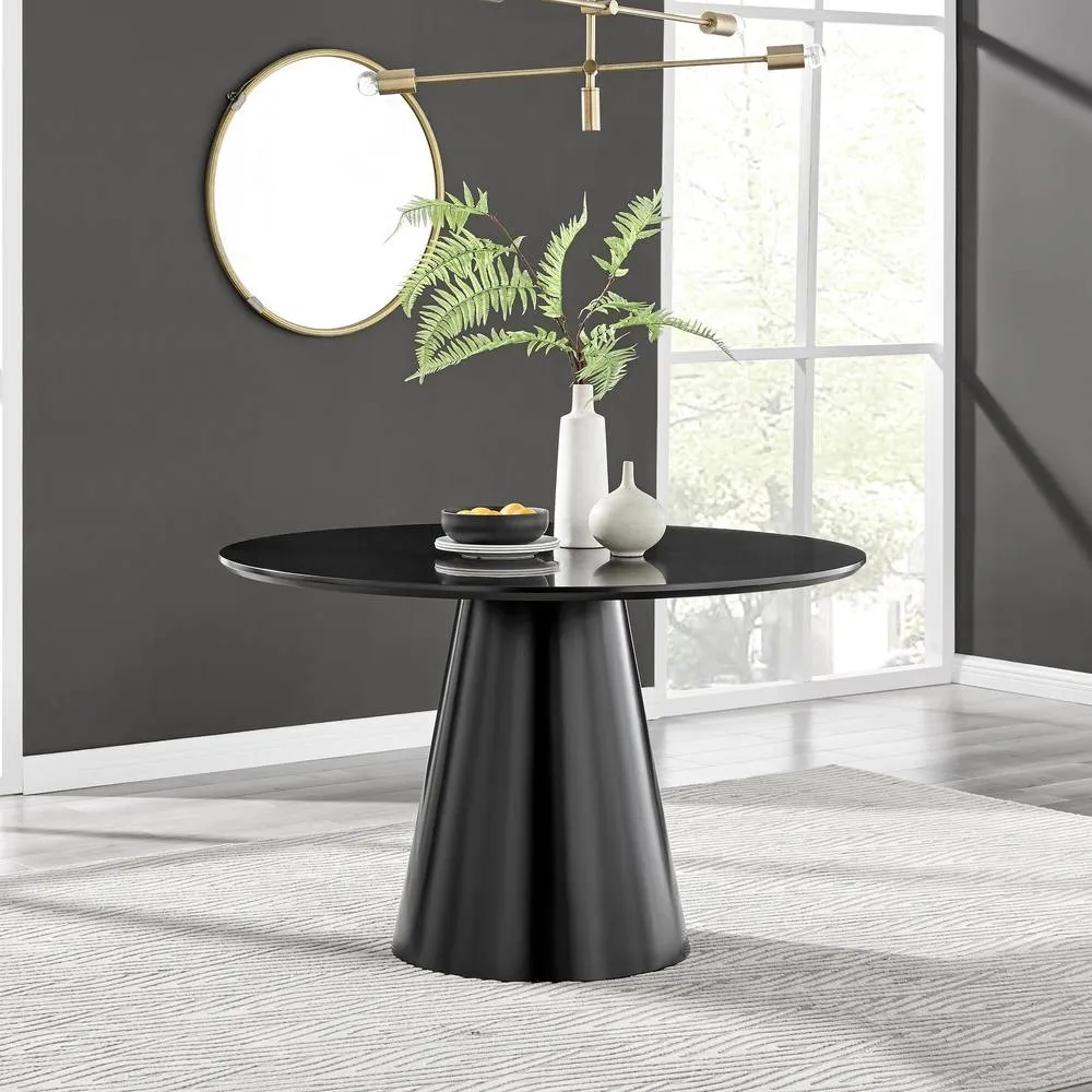FurnitureboxUK Palma Round Black Semi Gloss Dining Table 4 Isola Chairs in Terracotta 2