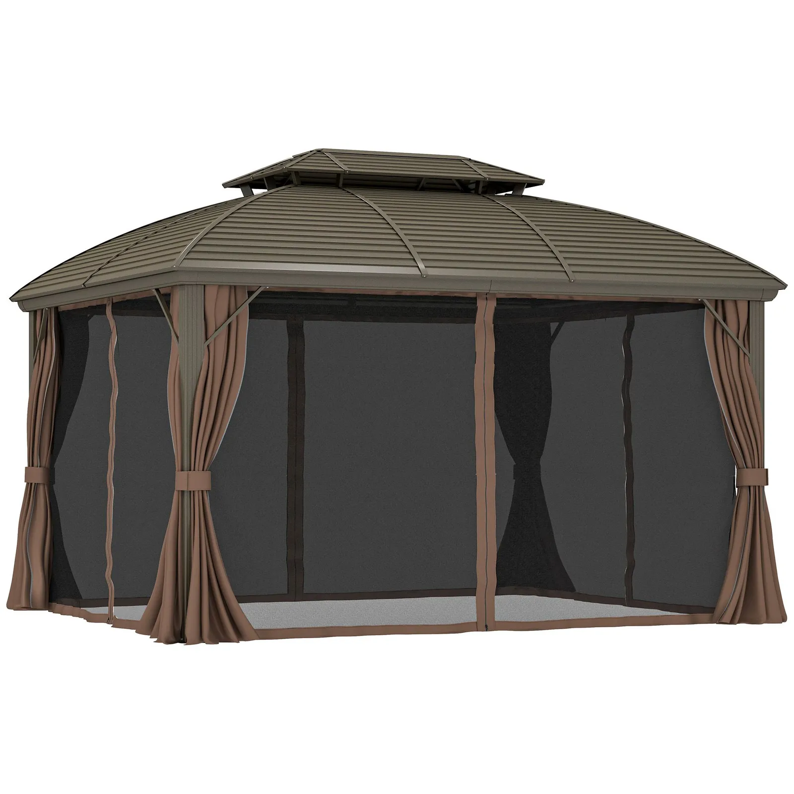 OUTSUNNY 3.65 x 3(m) Aluminium Outdoor Gazebo w/ Hardtop Double Roof, Coffee in Brown 2
