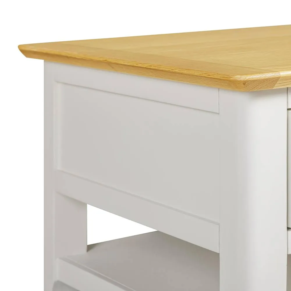 FurnitureboxUK Belle 2 Drawer Rectangular Solid Oak Wood & Cream Coffee Table 5