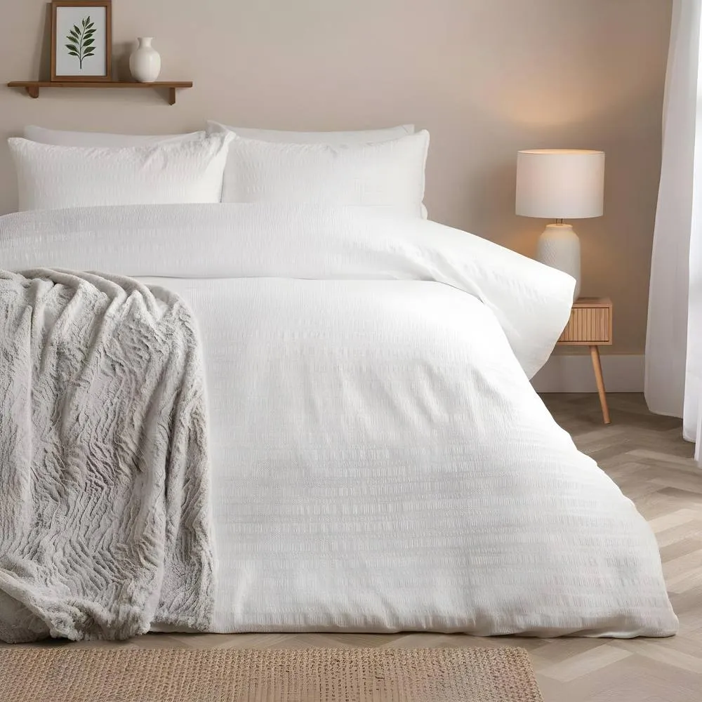 OHS Embossed Bedding Set Textured Duvet Cover with Pillowcase in White
