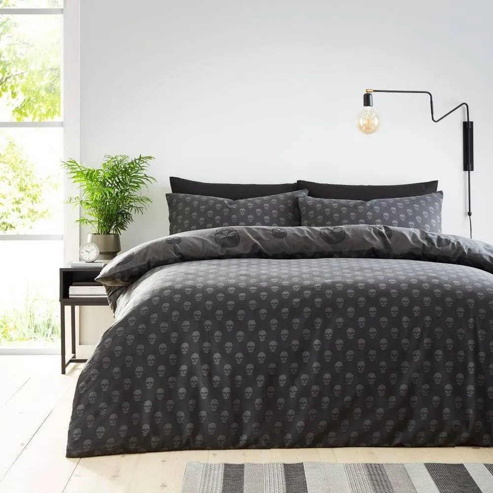 GAVENO CAVAILIA Skull Printed Duvet Cover in Charcoal 2