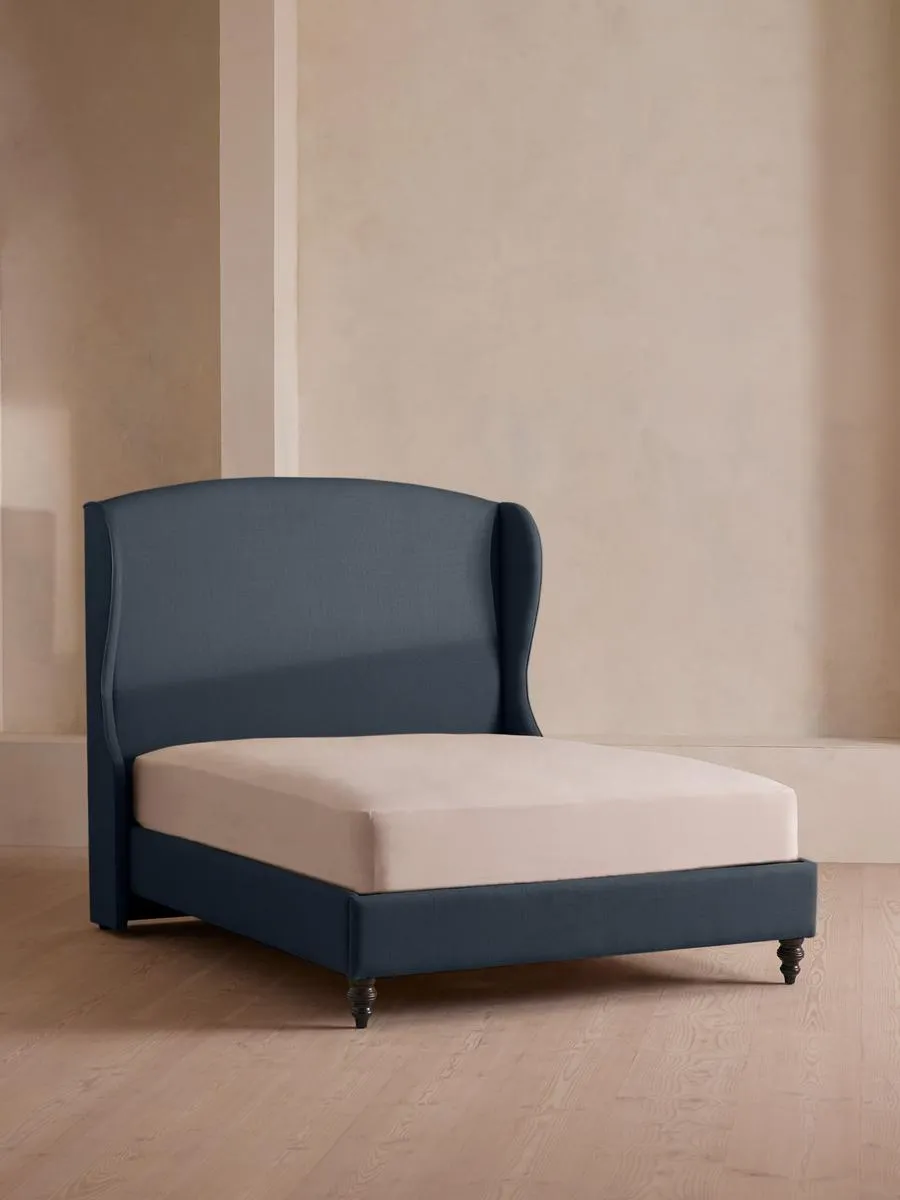 Rivas Bed, Double, Linen, Prussian Blue