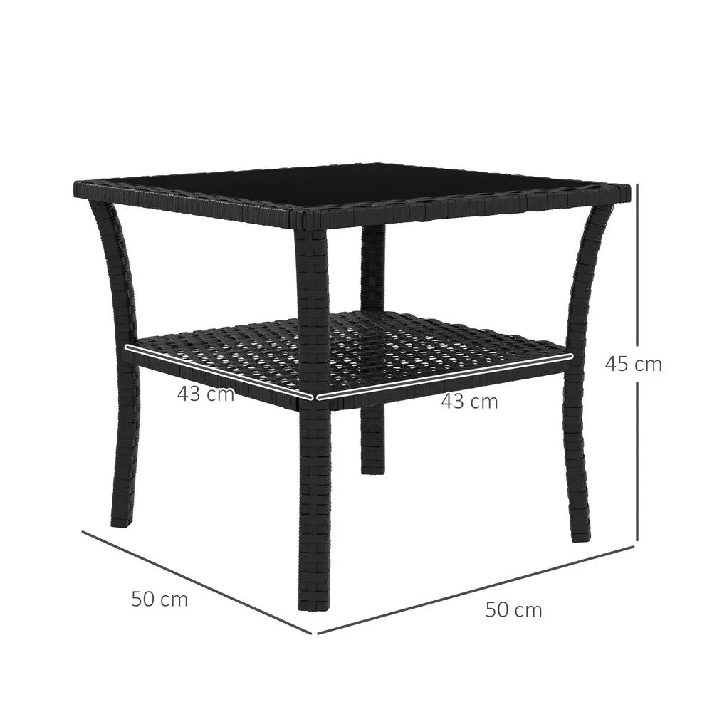 OUTSUNNY PE Rattan Coffee Table, Two-tier Side Table with Glass Top in Black 3