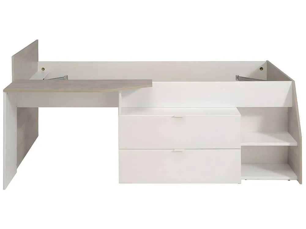 Vente-unique Bed With Desk & Storage - 90 X 200 Cm - White & Natural + Bed Base in Light Oak 6