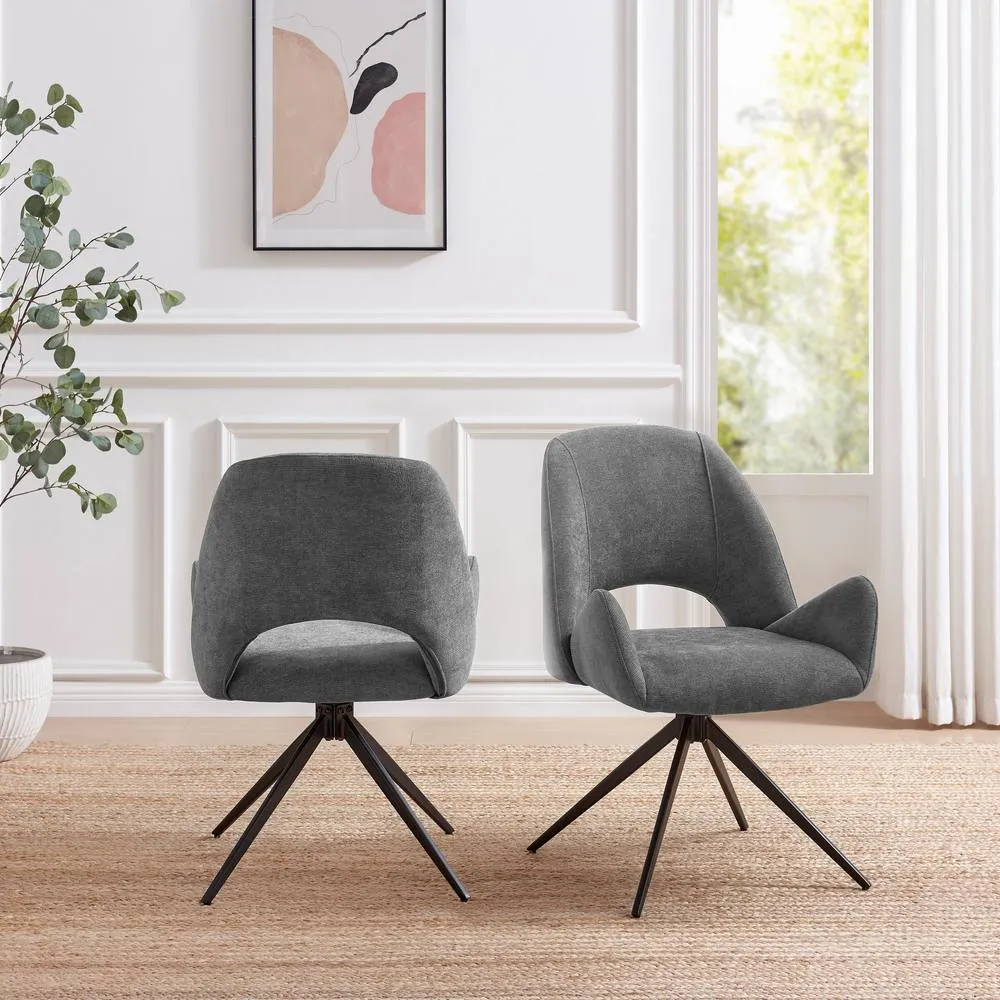 FurnitureboxUK 2x Layla Grey Fabric Swivel Dining Chairs 3