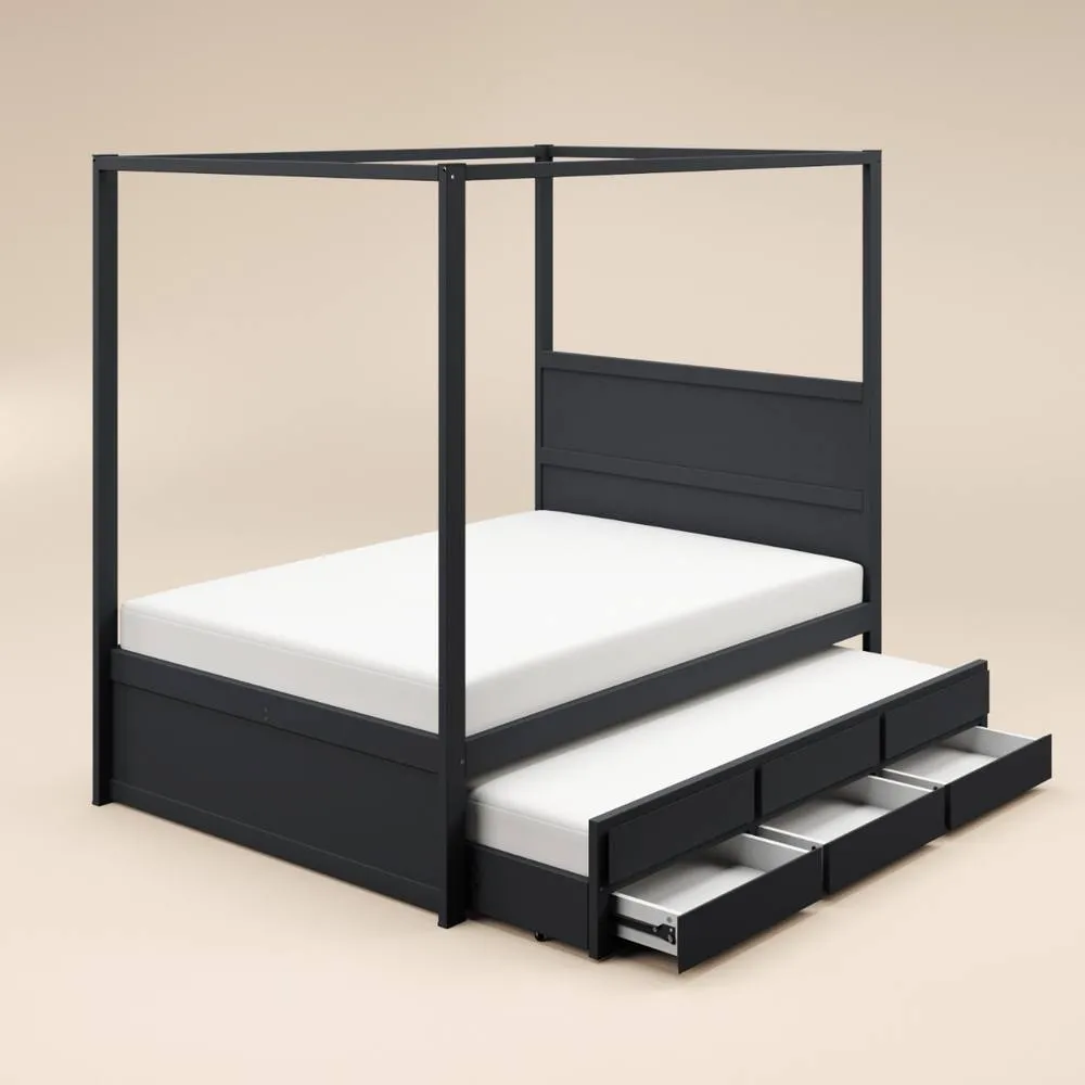 Flair Maddy 4 Poster Canopy Double Bed with Trundle & Storage Black 5
