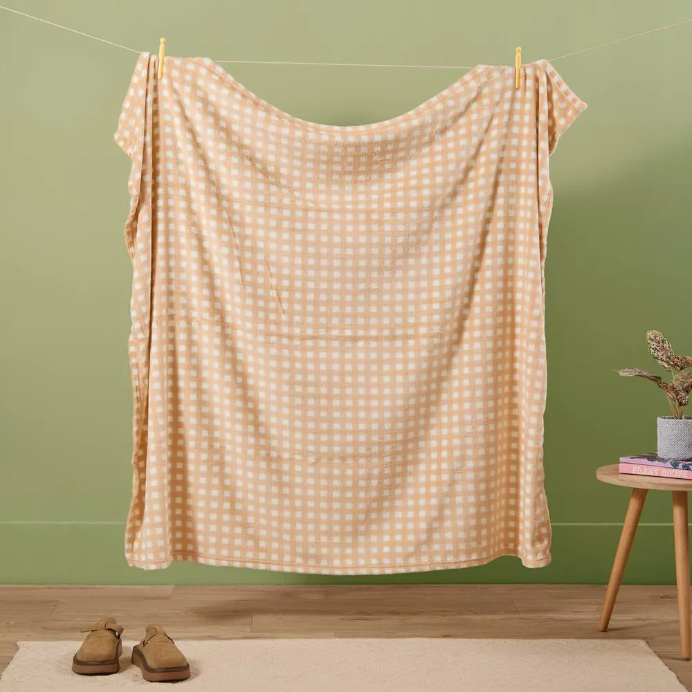 Furn Gingham Check Printed Soft Fleece Throw in Yellow