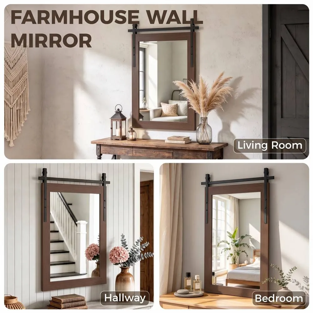 HOMCOM Farmhouse Rectangle Mirror, 86.5 x 61 cm, Dark Brown 4