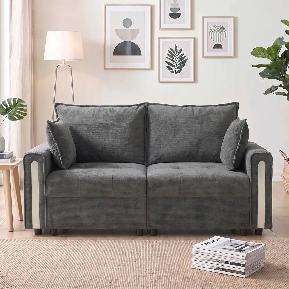 HOMCOM 2 Seater Sofa with Lift-Up Storage, 168 cm Velvet Couch, Dark Grey 2