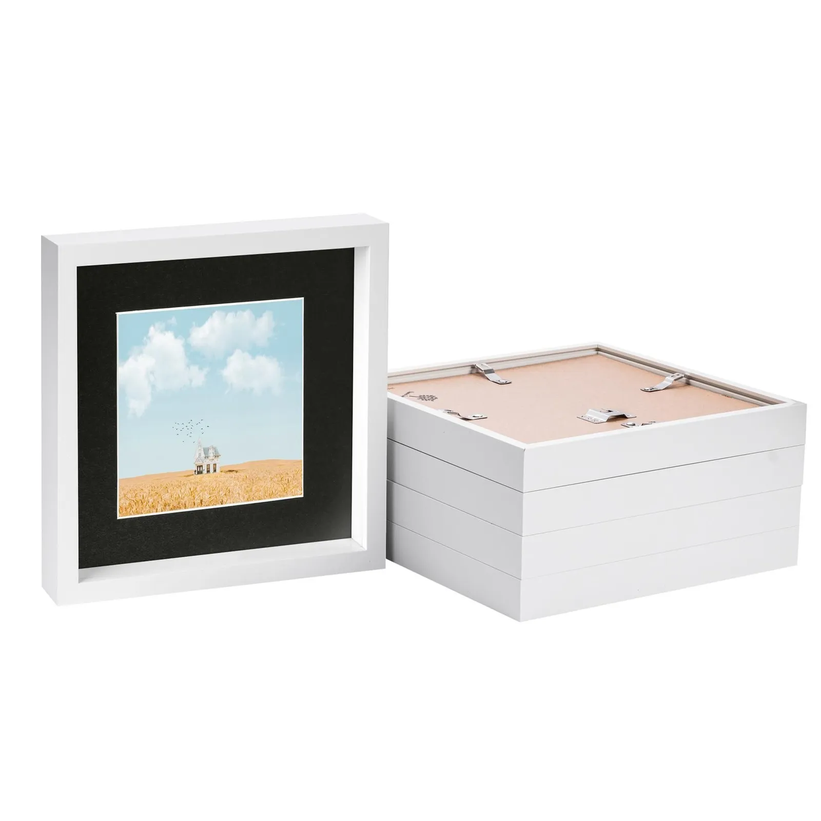 Nicola Spring 10" x 10" White 3D Box Photo Frames - 6" x 6" Mount - Pack of 5 in Black 1
