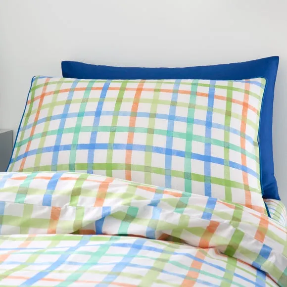 Blue Piped Multi Check 100% Cotton Quilt Cover & Pillowcase Set 2