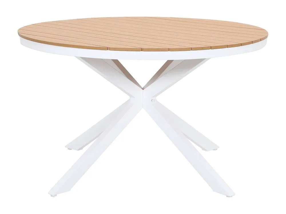 Vente-unique Round Aluminium Garden Table D.125 Cm - White & Light Natural 2