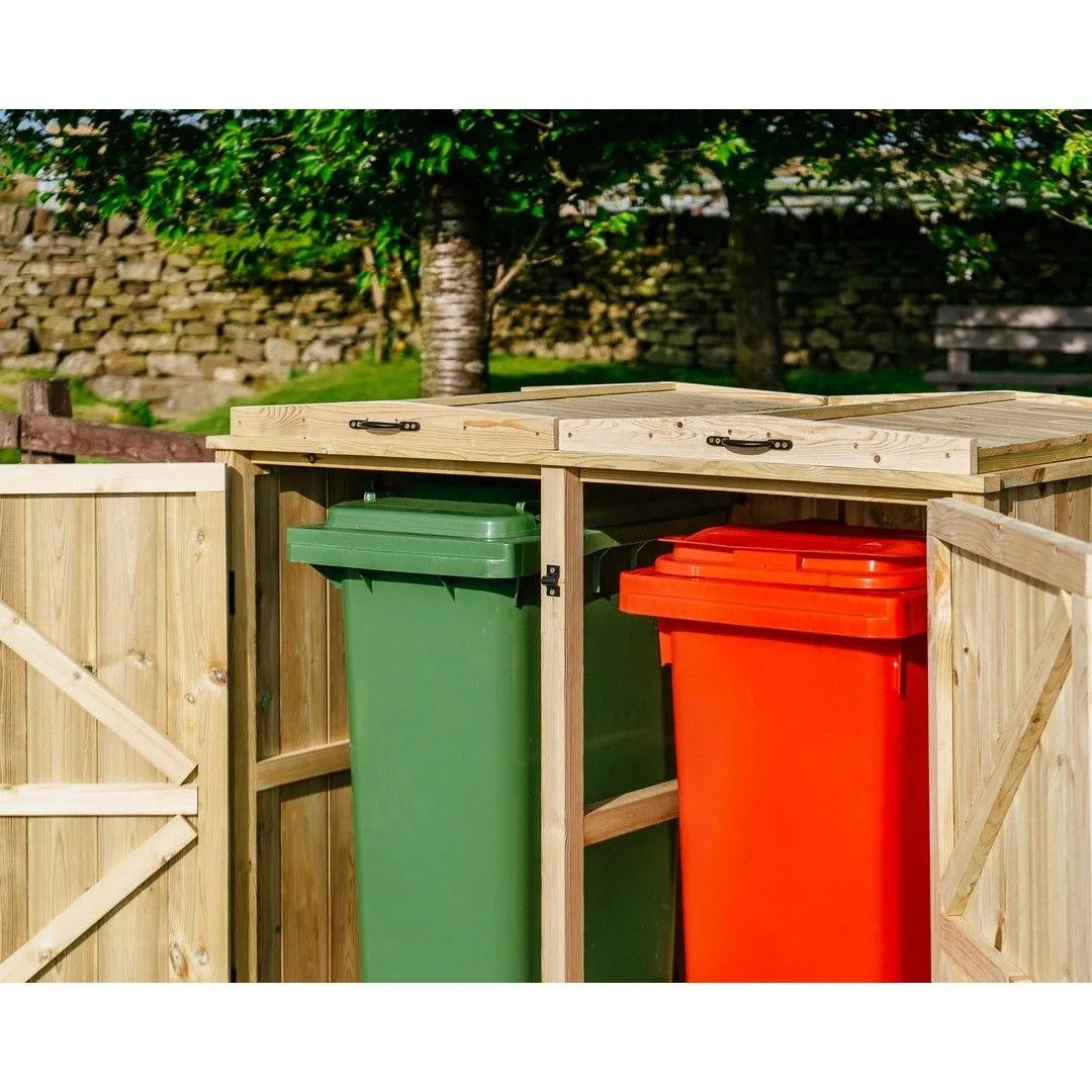 Buttercup Farm Chatburn Double Wheelie Bin Store, Timber - Fits 2 x 360L Wheelie Bins in Brown 4