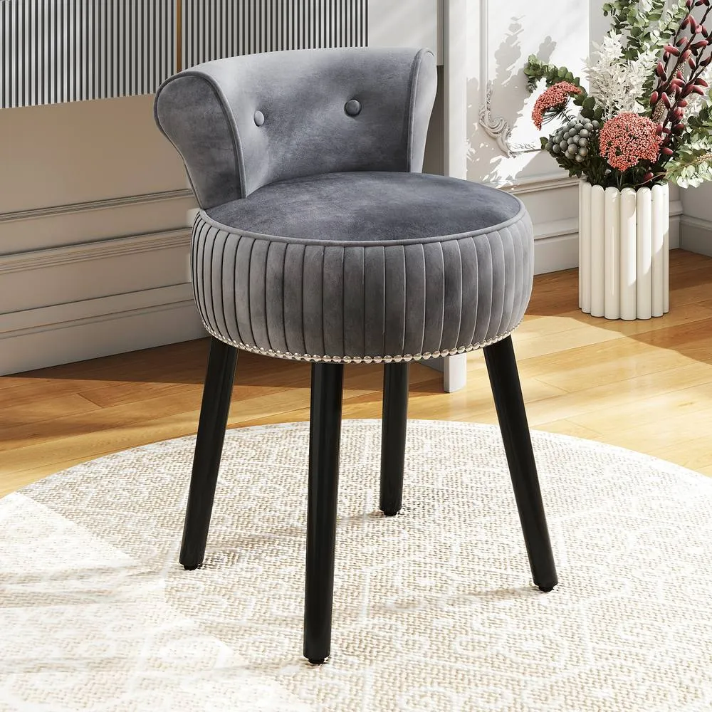 Costway Velvet Vanity Stool w/Tufted Back Upholstered Vanity Makeup Chair in Grey 3