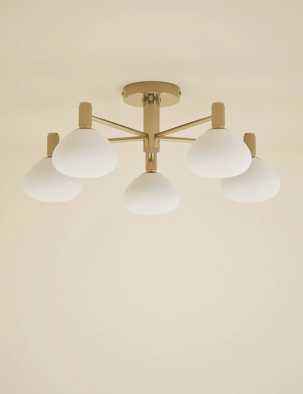 M&S Metal and Glass 5 Light Flush Ceiling Light Antique Brass