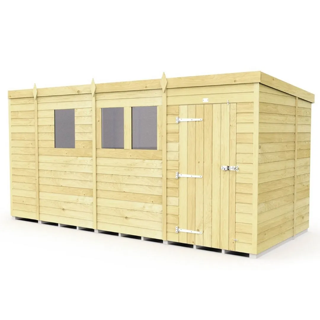 Buttercup Farm 13 x 6 Feet Pent Shed - Single Door W/ Windows - L178 x W387 x H201 cm in Brown