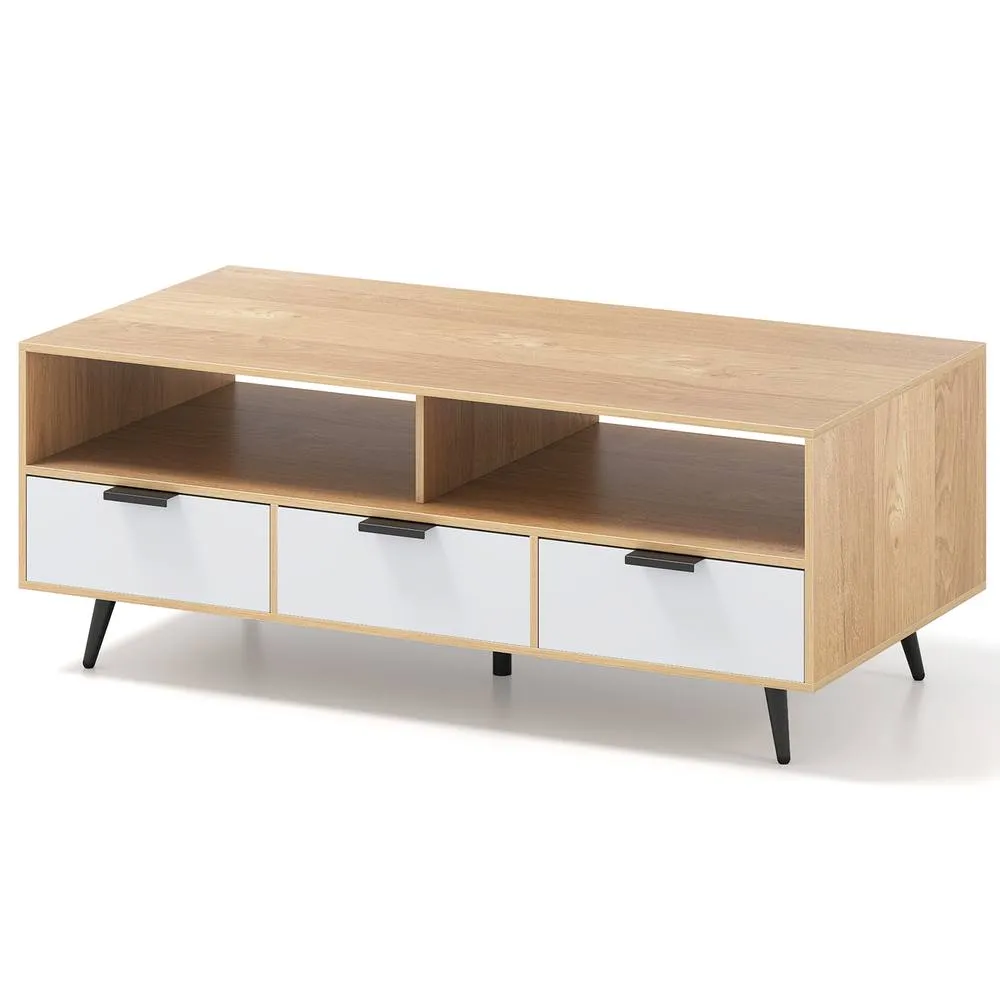 Costway 120cm Center Table Coffee Table with Storage in Natural 4