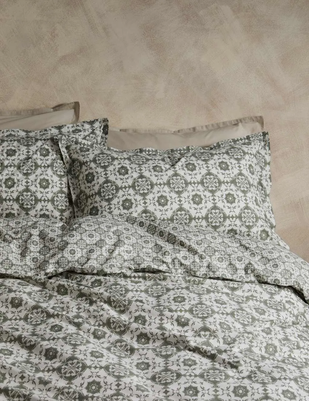M&S X Fired Earth Washed Cotton Isabelle Printed Bedding Set Weald Green