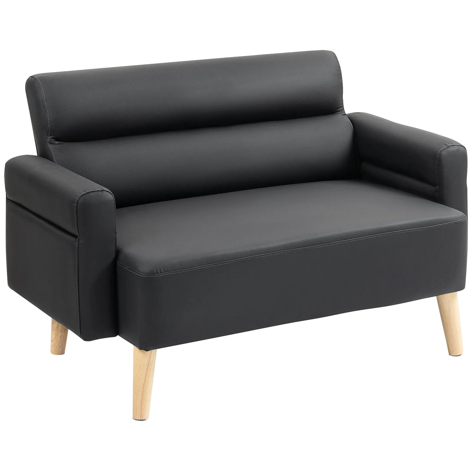 HOMCOM 2 Seater Sofa Settee, Modern Faux Leather Couch with Wood Legs in Black 2