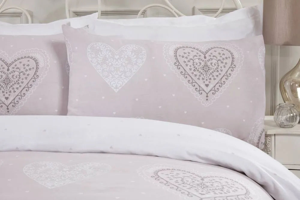 Smart Living Printed Reversible Polycotton Decorative Hearts Duvet Cover With Pillowcases in Natural 3
