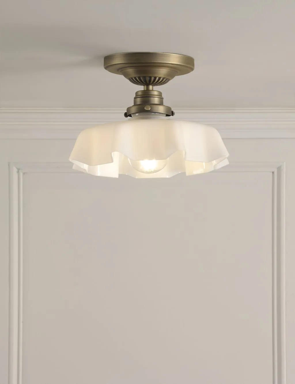Laura Ashley Banham Glass Semi Flush Ceiling Light Antique Brass