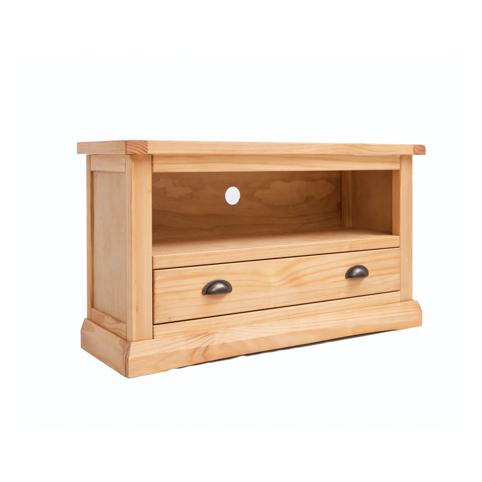 Cabinet Bits Lucca Waxed 1 Drawer TV Cabinet Brass Cup Handle in Light Brown 2