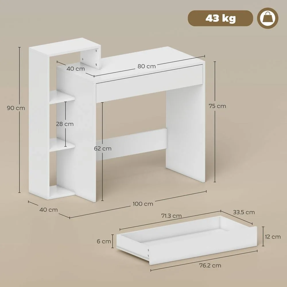 HOMCOM Computer Desk with 3 Open Shelves & Drawer, White 3