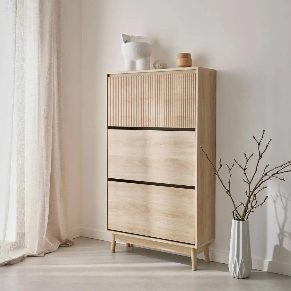 sweeek Wood 3-door shoe cabinet in Beige 4