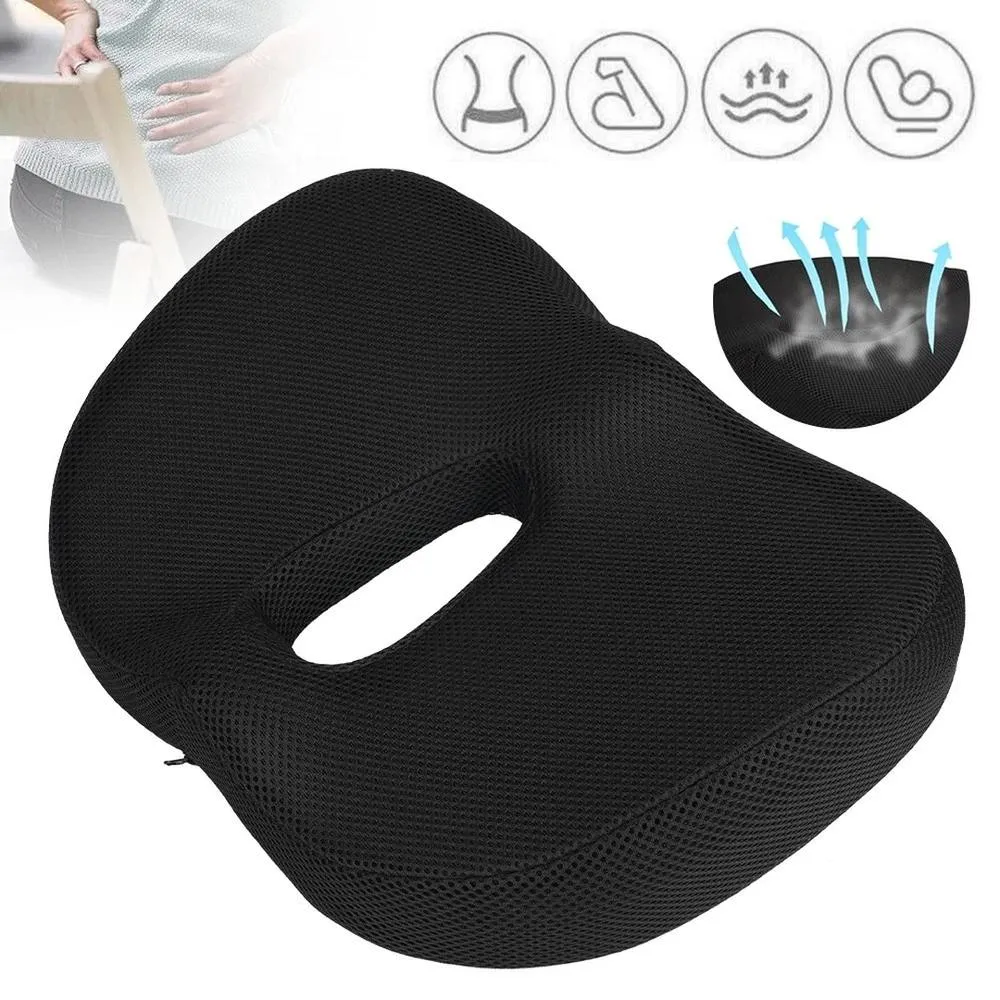 NESTLUNE Memory Foam Seat Cushion Relieves Tailbone Hip Sciatica Pain in Black