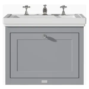 Bayswater Hartleigh Plummett Grey Traditional Wall Hung Vanity Unit & 3 Tap Hole Traditional Recessed Basin - 600mm