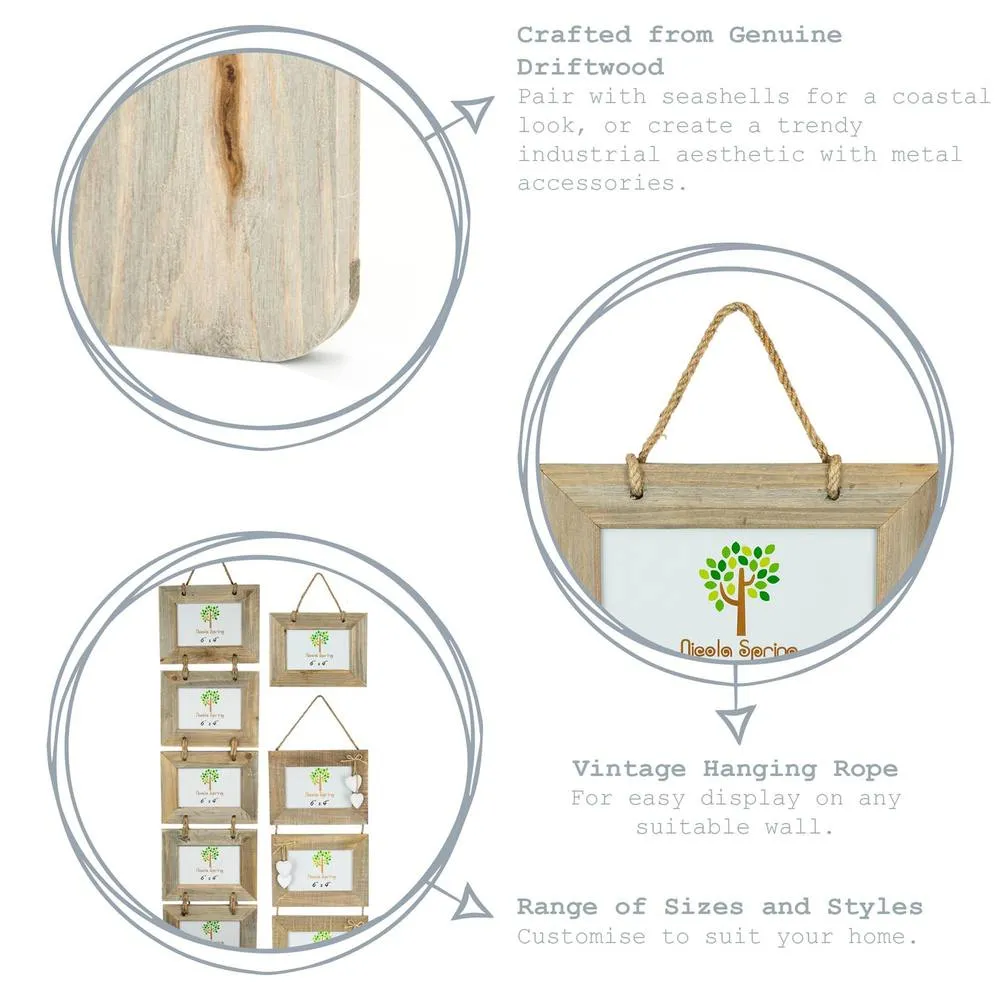 Nicola Spring Rustic Hearts Hanging Photo Frames - 6 x 4" - Natural - Pack of 2 2