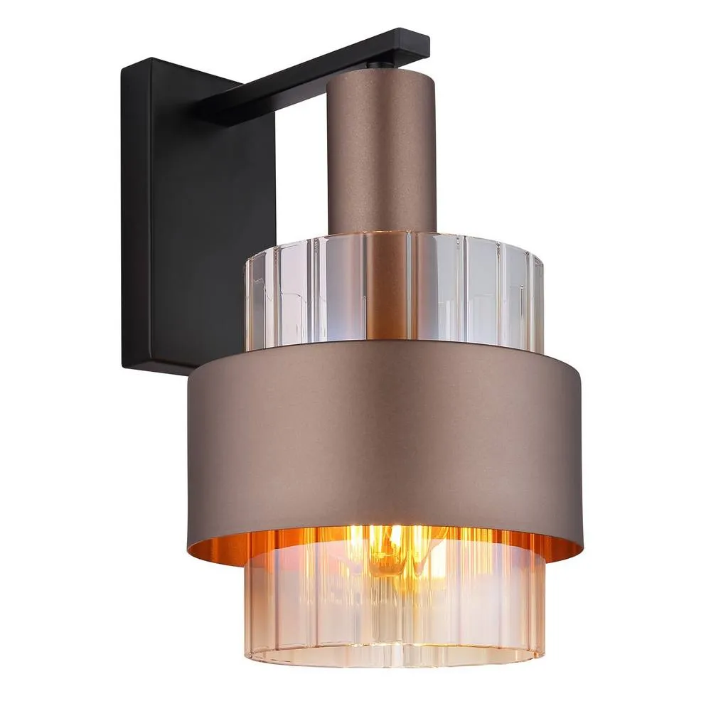 Netlighting Milley Wall Lamp Matt Black Amber Glass Shade 1x E27 in Brown