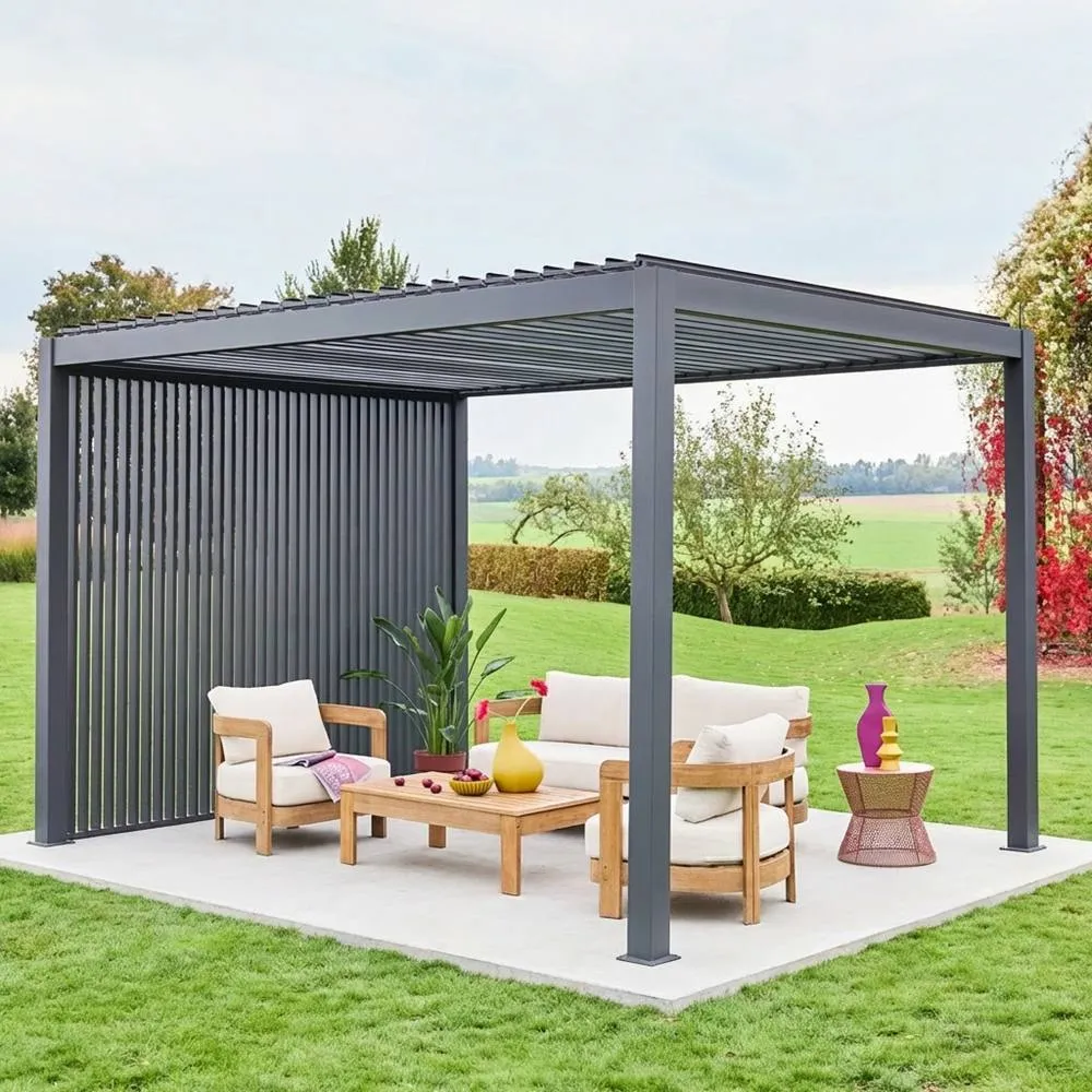 sweeek Louvered pergola aluminium 4 x 3m + 3 100cm vertical louver panels in Dark Grey