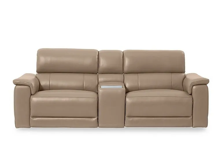Genius Leather 3 Seater Power Recliner Media Sofa with Power Headrests, Power Lumbar and Heated Seats - Montana Barley