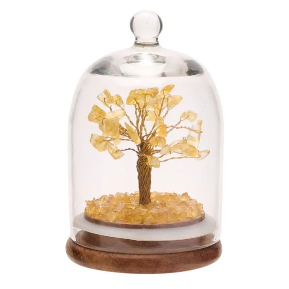 Serenity Citrine Gemstone Glass Dome Tree