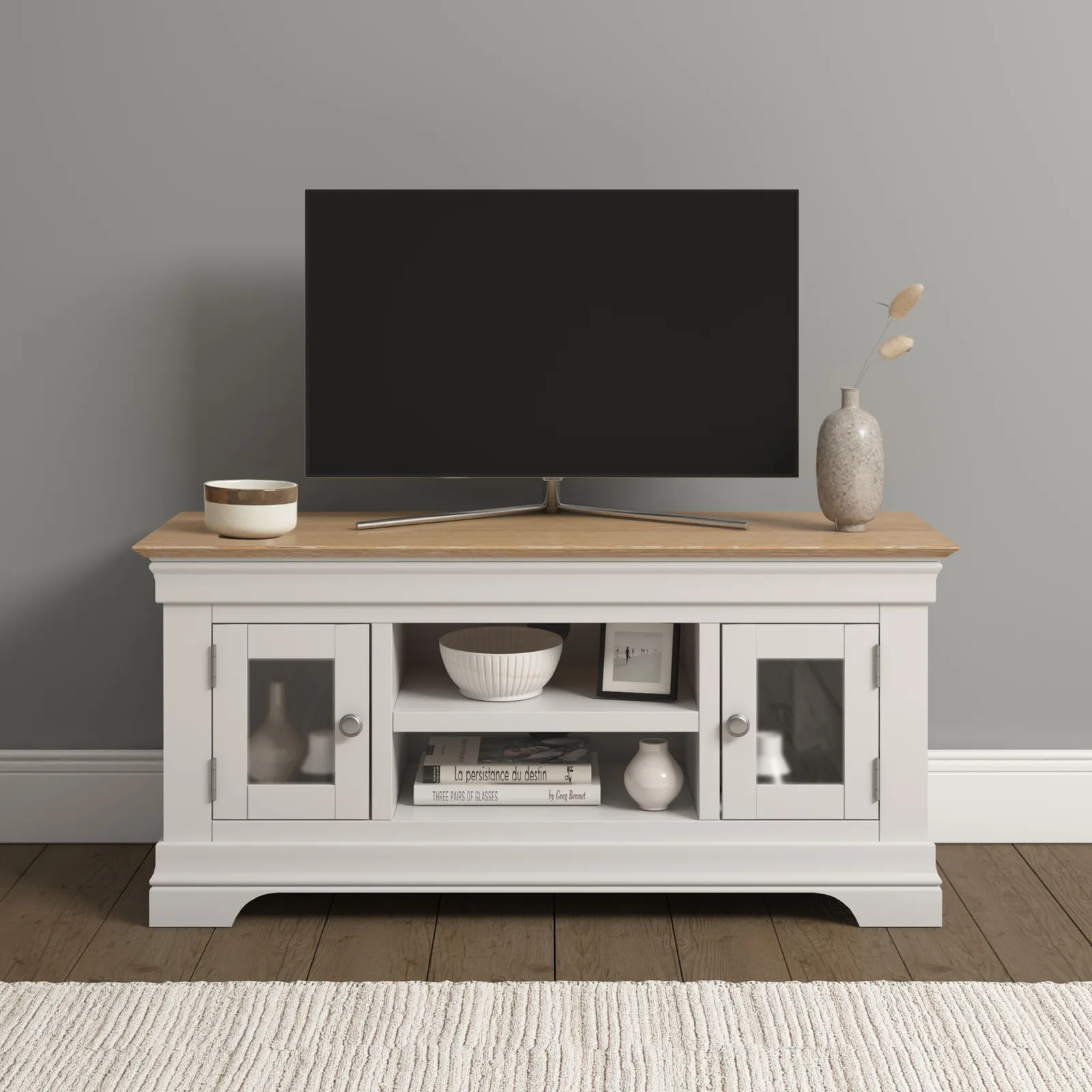 Seconique Bordeaux Small TV Stand (Fully Assembled) in Ivory
